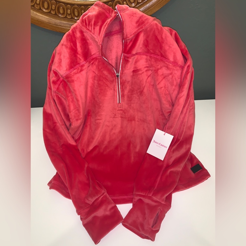 ❤️ Juicy Couture Sport 1/2 Zip Pink Velour Sweatshirt NEW